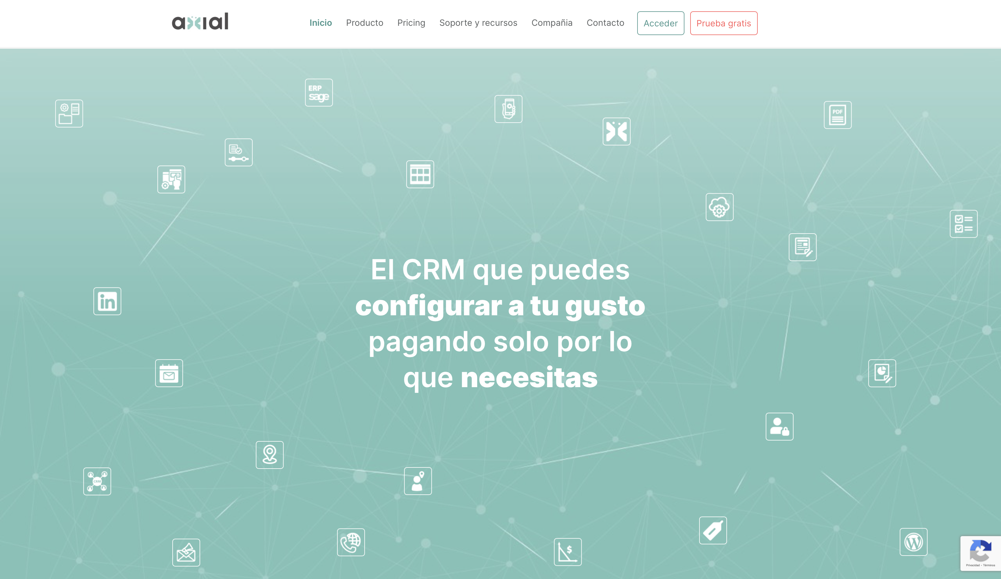 Página web Axial CRM con e-commerce